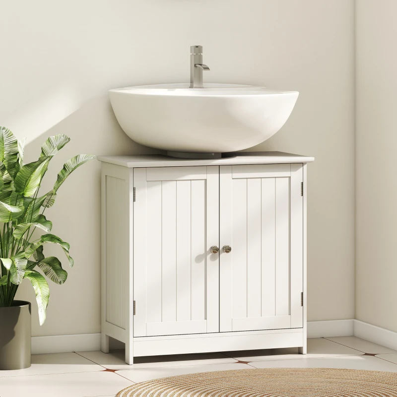 HOMCOM Meuble sous lavabo, meuble de salle de bain placard à 2 portes, étagère réglable, anti-humidité, 60 x 30 x 60 cm, blanc