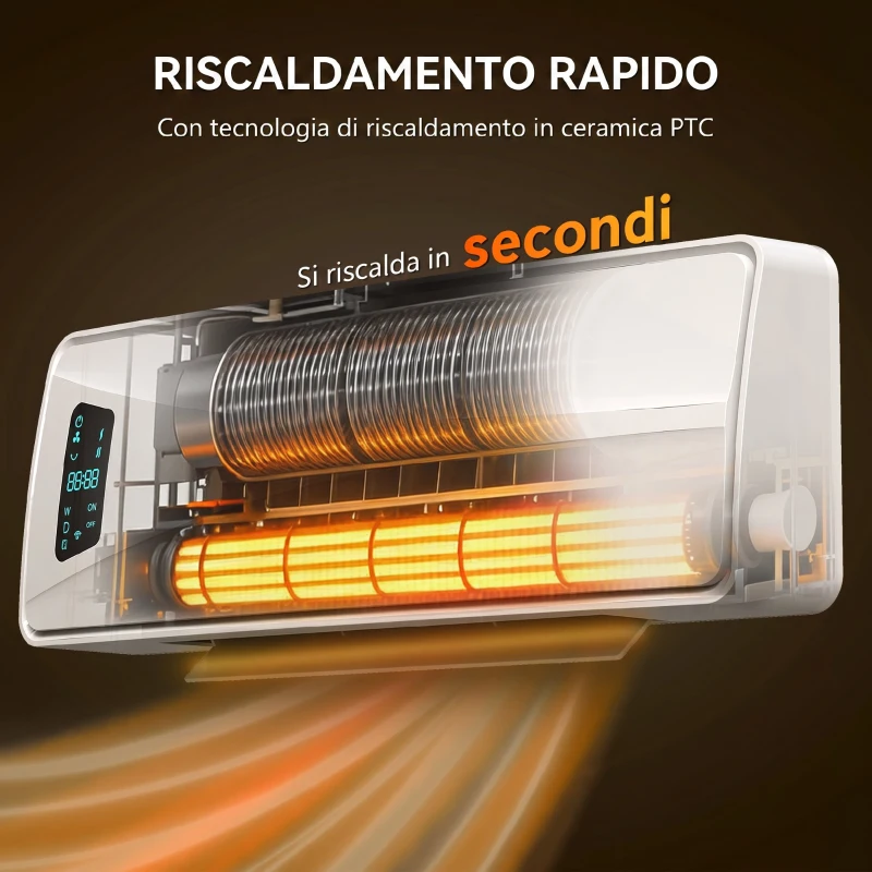 HOMCOM Stufa Ceramica 2000W a Parete con 3 Modalità, Temperatura Regolabile, Timer, Telecomando, Bianco