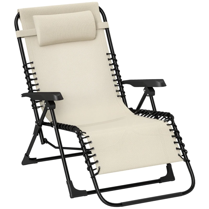 Outsunny Opvouwbare Zonneligstoel Tuinligstoel met Hoofdkussen, 5-standen Verstelbare Rugleuning tot 120 kg Belastbaar Beige