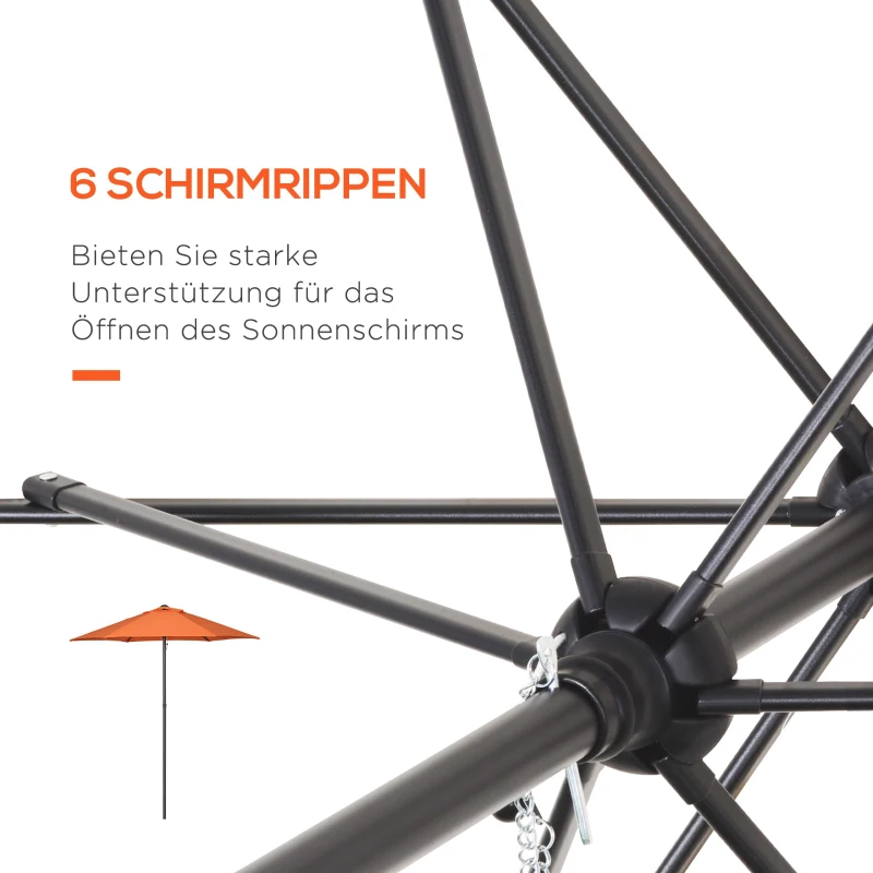 Outsunny Parasol Ø196 cm met Kantelfunctie, Zeshoekige Balkonparasol voor het Strand, Balkon en Tuin, Oranje