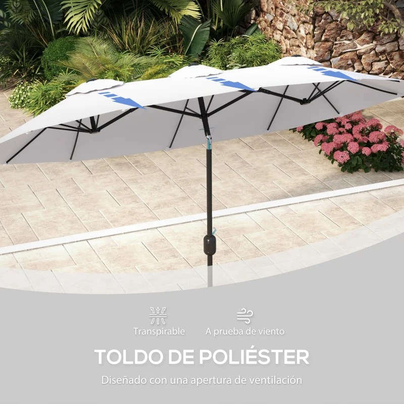 Outsunny Sombrilla Doble de Jardín 295x152x222 cm con Inclinación de 45° y Manivela Manual para Terraza Balcón Piscina Crema
