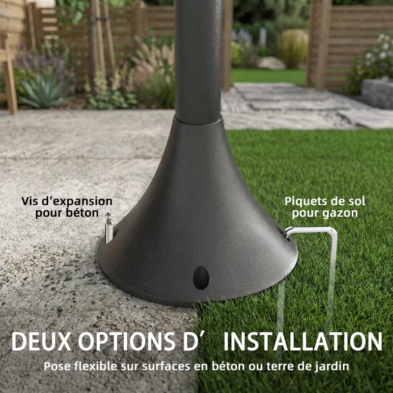Outsunny Lampadaire extérieur solaire à 3 têtes, lampadaire jardin, éclairage LED, capteur automatique crépuscule à l'aube, noir