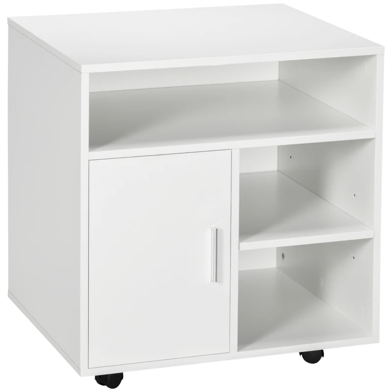 HOMCOM Mueble con Ruedas Armario de Oficina Multifuncional con Estantes con Amplio Espacio de Almacenaje 60x50x65,5 cm Blanco