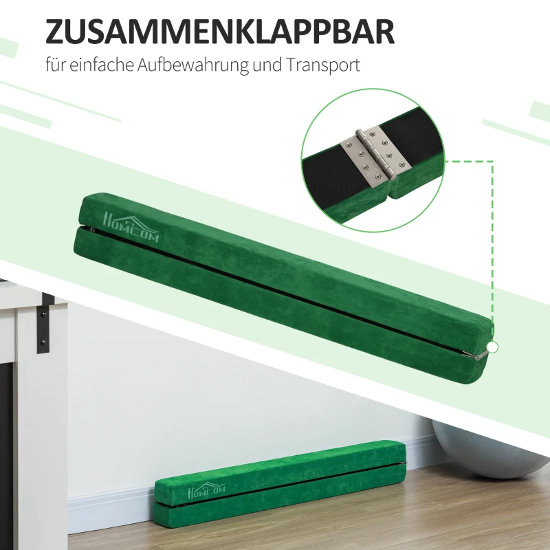 HOMCOM Opvouwbare Evenwichtsbalk, Antislip, Suèdebekleding, Robuust Hout, 210 x 10 x 6,5 cm, Groente(m-5)