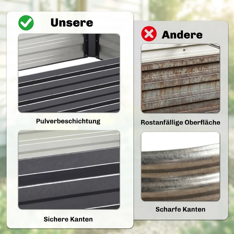 Outsunny Stalen verhoogde plantenbak, open bodem, eenvoudige montage, 95L x 90,5B x 29,8H cm, Grijs