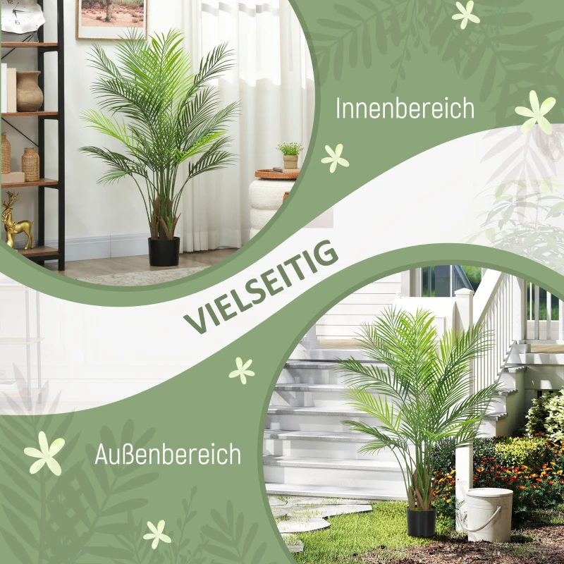 HOMCOM Kunstmatige Palm groot 120cm Kunstplant, Kunststof Kunstplanten in Pot voor Woonkamer Kantoor