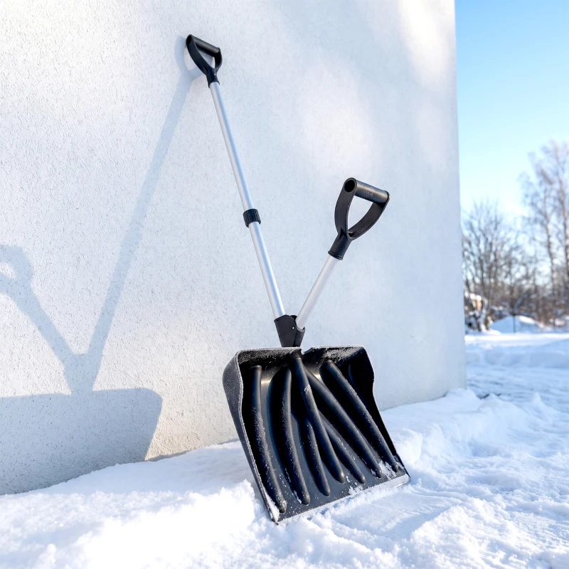 Outsunny Pala de Nieve de Aluminio Portátil con Mango de Asistencia en D, Hoja Ancha de 45 cm, Mango Desmontable, Negro