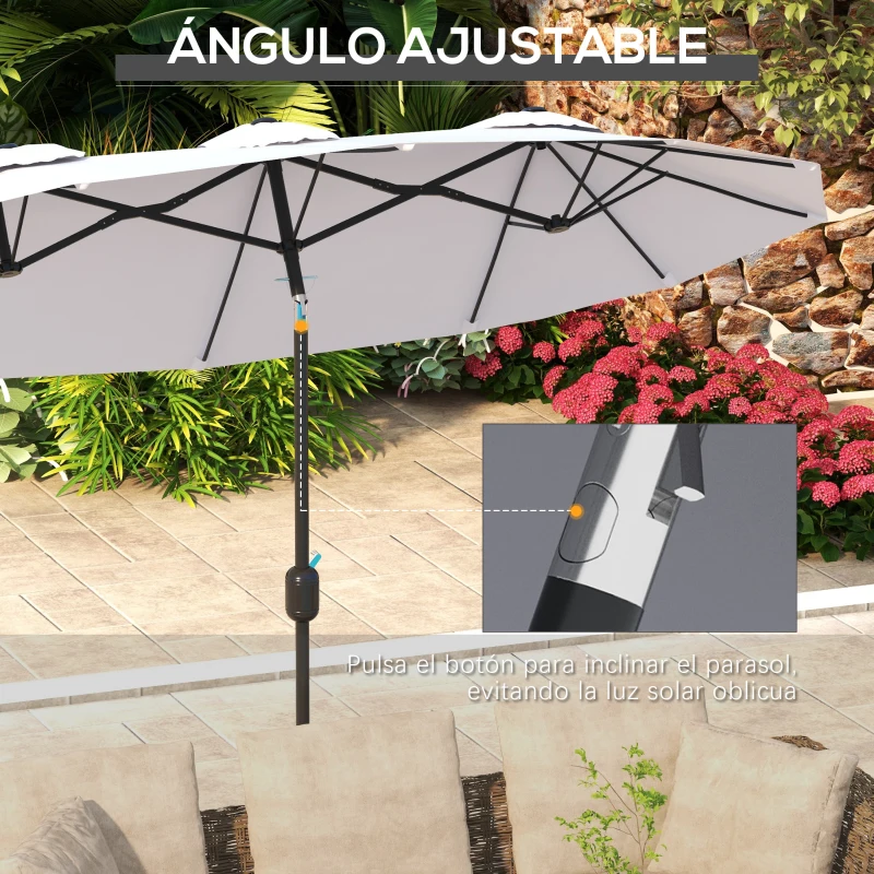 Outsunny Sombrilla Doble de Jardín 295x152x222 cm con Inclinación de 45° y Manivela Manual para Terraza Balcón Piscina Crema