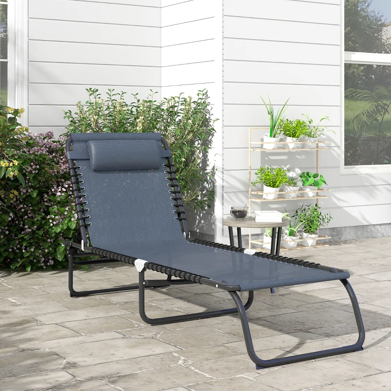 Outsunny ligbed opklapbaar tuinbed opklapbaar tuin 4-traps rugleuning verstelbaar staal mesh stof donkergrijs 197 x 58 x 76 cm