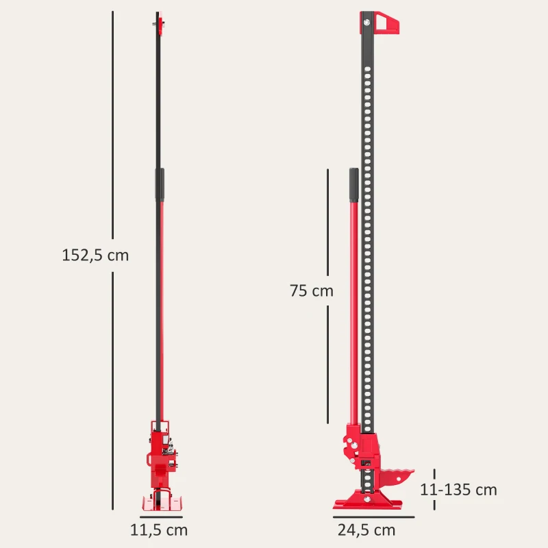 HOMCOM Farmjack Krik 135 cm 3000 kg Capaciteit Offroad Winch van Staal Rood+Zwart