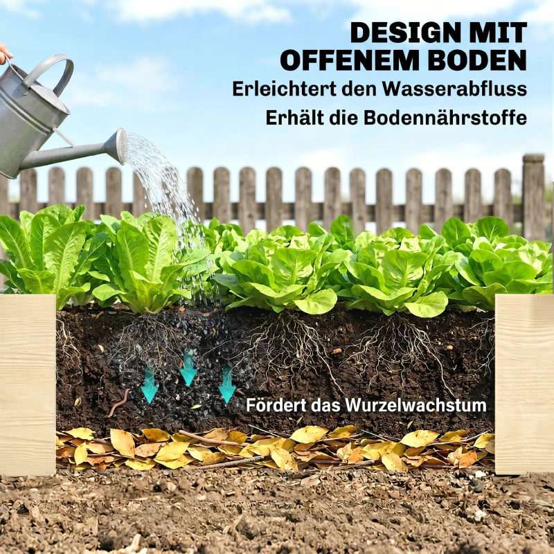 Outsunny bloembak, plantenbak met 2 plantplekken voor groenten in de tuin