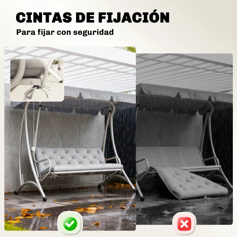 Outsunny Cojín para Banco de Jardín con Respaldo Relleno Grueso y Cintas de Sujeción para Interior y Exterior 150x98x8 cm Gris