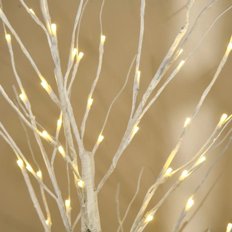 HOMCOM Künstliche Birke mit LEDs, biegsame Äste, Kunststoff und Metall, 150 cm, Weiß