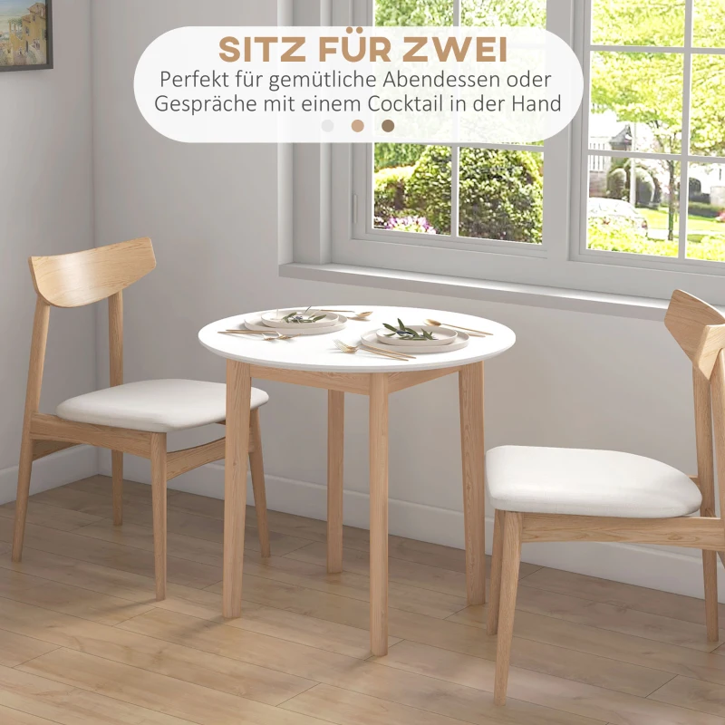 HOMCOM Eettafel Keukentafel Ronde Tafel, Scandinavisch Design, 75 cm x 75 cm x 76 cm, Wit + Natuur