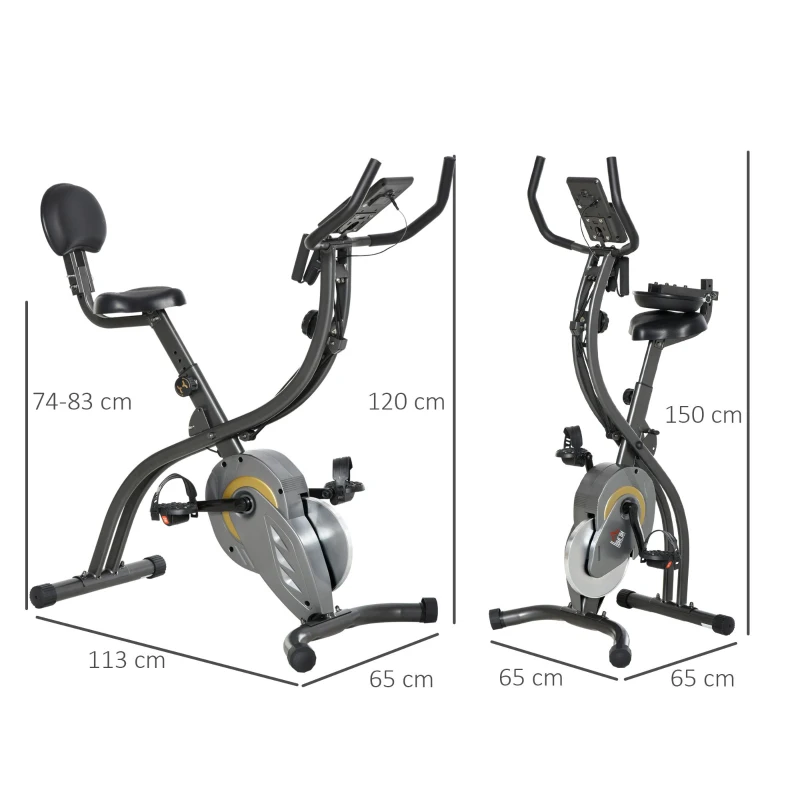 HOMCOM hometrainer, 2-in-1 fietstrainer, 6 kg vliegwiel hometrainer met instelbare magnetische weerstand in 16 niveaus en 1 paar spankoorden, staal, zwart, 51 x 97 x 115 cm