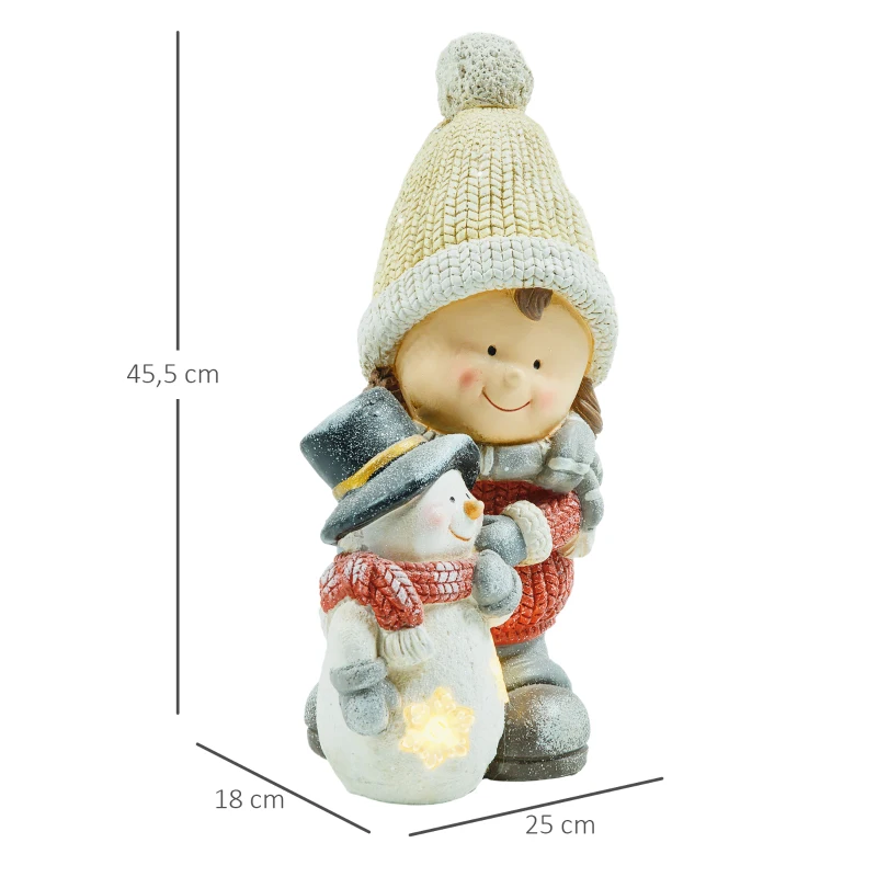 HOMCOM Elf met Sneeuwpop, Tuinkabouter, 4 LEDs, Batterijvoeding, 25 x 18 x 45,5 cm