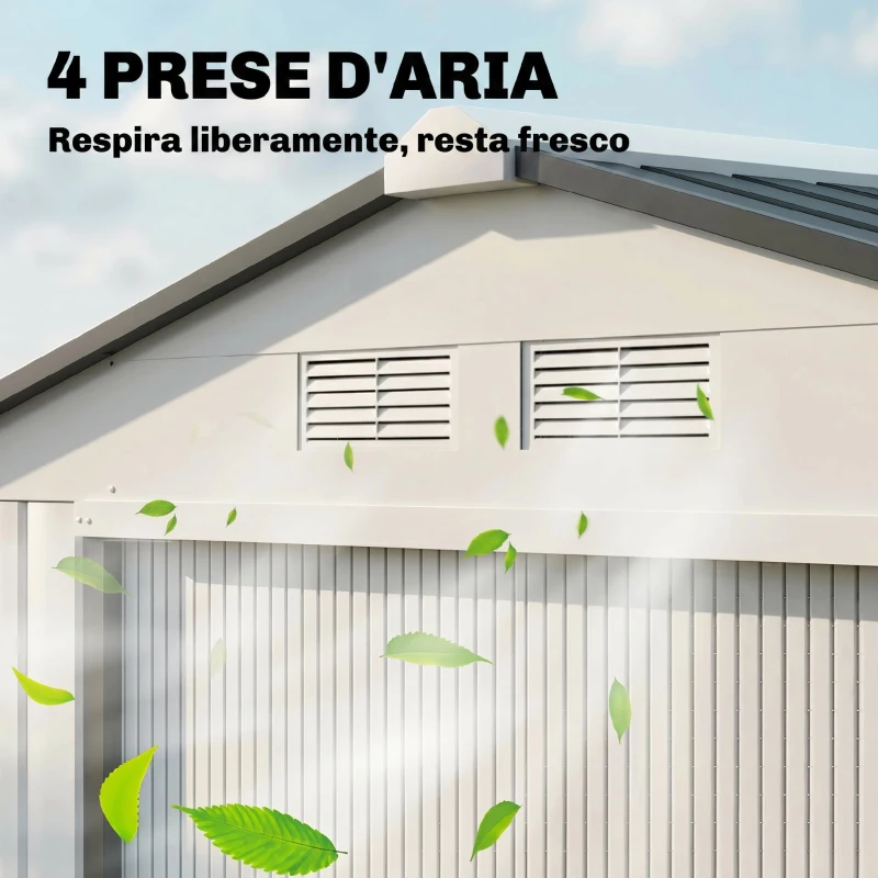 Outsunny Casetta Porta Utensili in Acciaio, Capanno da Giardino con Porte Scorrevoli, 213x130x185 cm, Bianco
