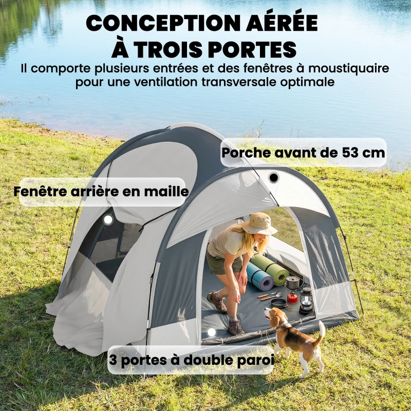 Outsunny Tente de Camping Facile à Monter 2-4 Personnes avec 3 Portes, Imperméable, Compatible avec SUV, Bleu Foncé