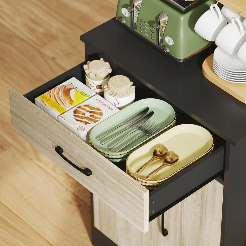 HOMCOM Mobile Dispensa in Legno con Cassetto, 2 Ripiani Aperti e Armadietti, 60x40x180 cm, Nero e color Legno