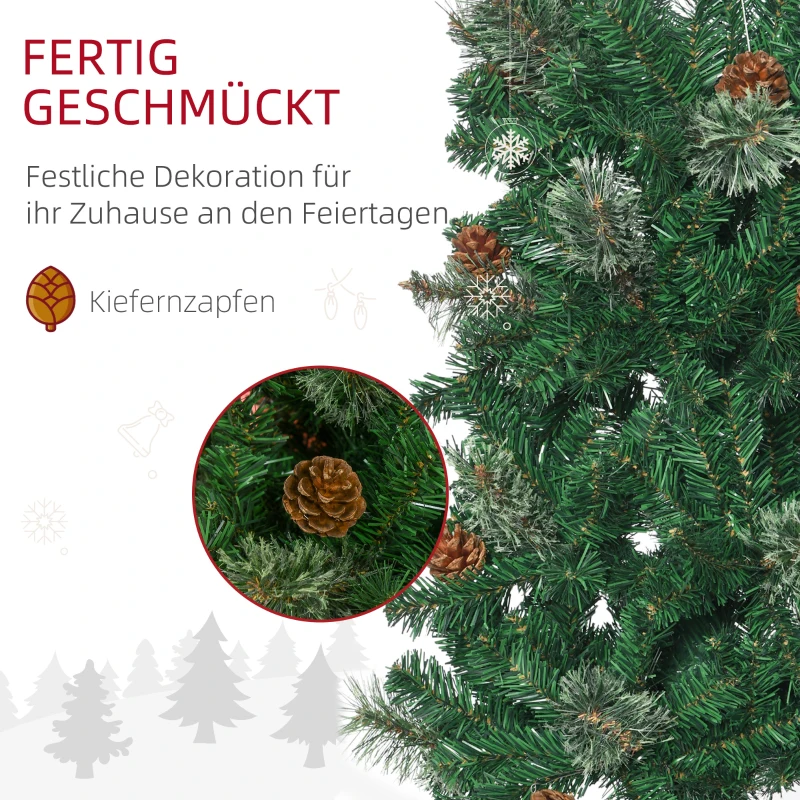 HOMCOM Kunstkerstboom, Slank, Met Dennenappels, Brandvertragend, 54 x 195 cm, Groen