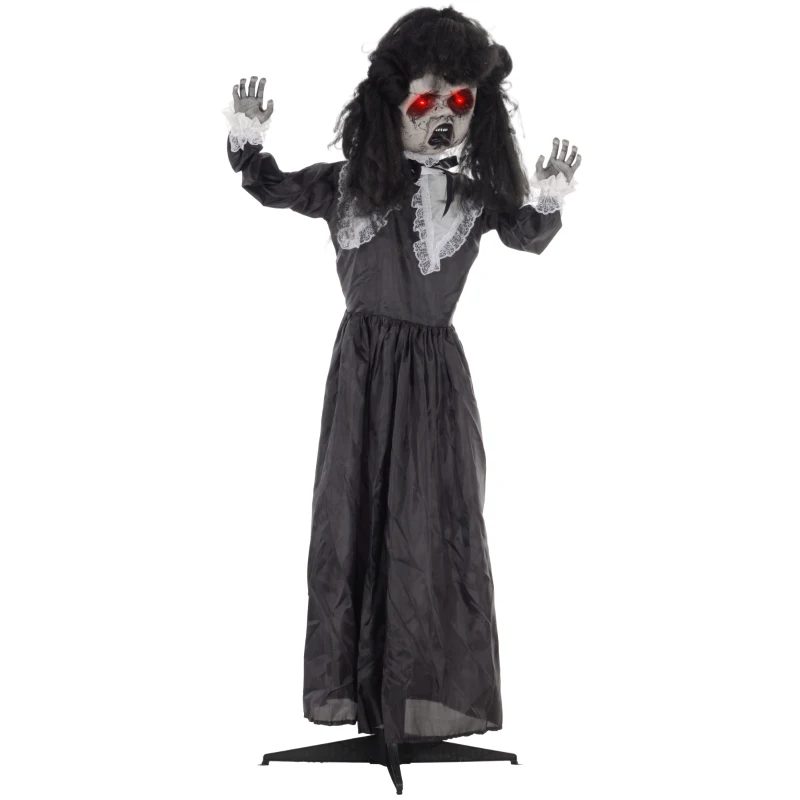 HOMCOM Horrorpop, Halloweenversiering, griezelige stem & muziek, rode ogen, beweeglijk, 160 cm