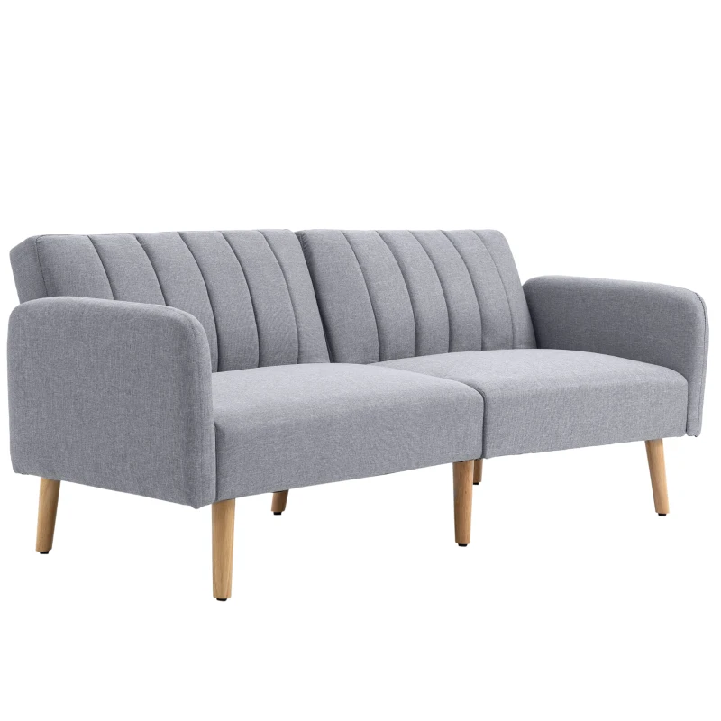 HOMCOM Slaapbank, 2-zits stoffen bank, bank met slaapfunctie, linnenachtig polyester, rubberhout, 173 x 75 x 73 cm, grijs(m-10)