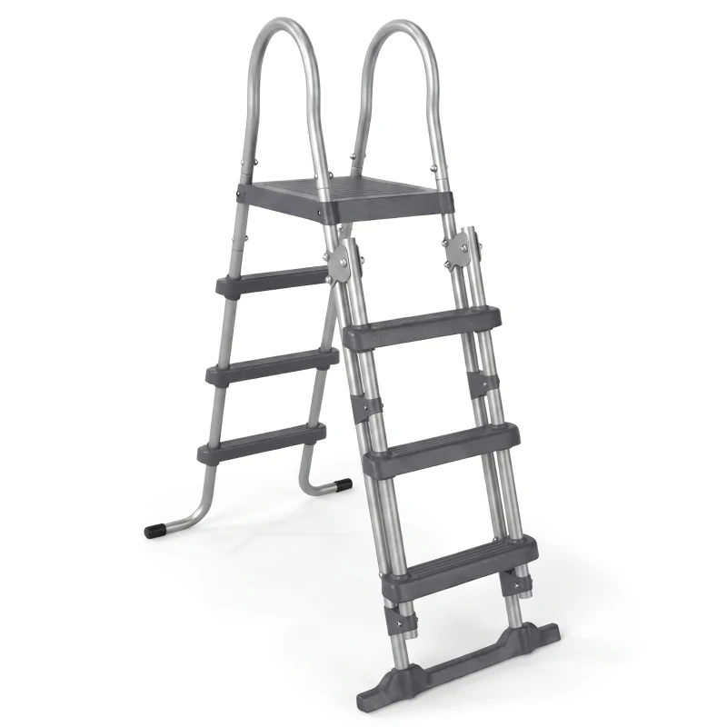 Outsunny Rectangle Steel Frame Swimming Pool with Ladder and Pump - Grey