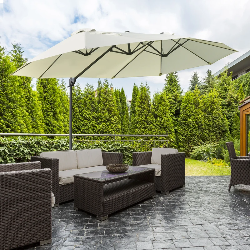 Outsunny Sombrilla Doble de 270x445x260 cm Parasol Grande Inclinable con Manivela para Abrir y Cerrar Fácil Color Beige