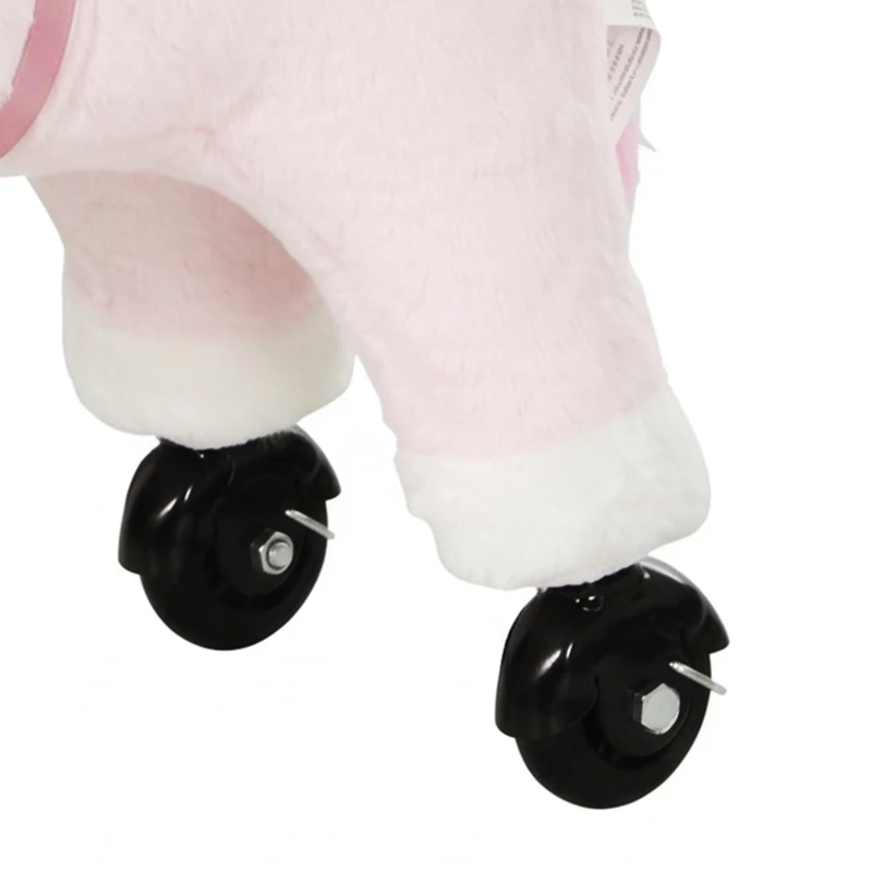 AIYAPLAY Cheval à Monter pour Enfant, Cheval à Roulettes en Peluche avec Effets Sonores, pour 1 à 3 Ans, Charge Max. 40kg, Rose
