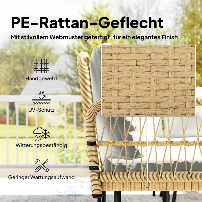 Outsunny Polyrattan Tuinmeubelset 4-delig, Loungeset met Hoekbank Tweezitsbank Glazen Tafel Afneembare Kussens voor 5 Personen