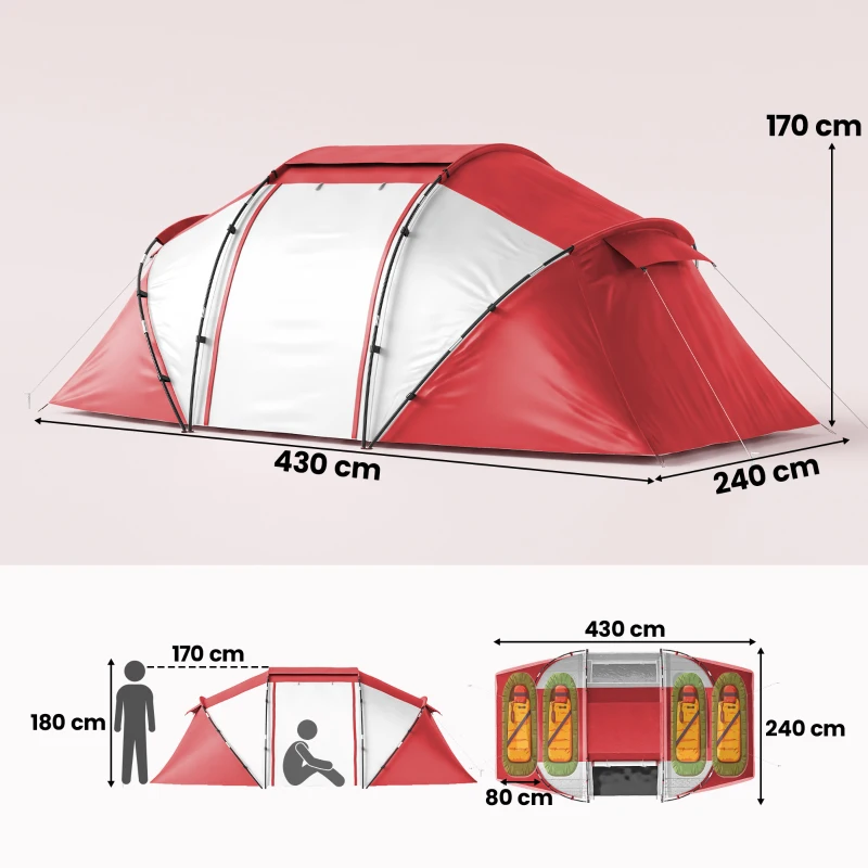 Outsunny 4 Man UV Protection Camping Tent - Grey and Red