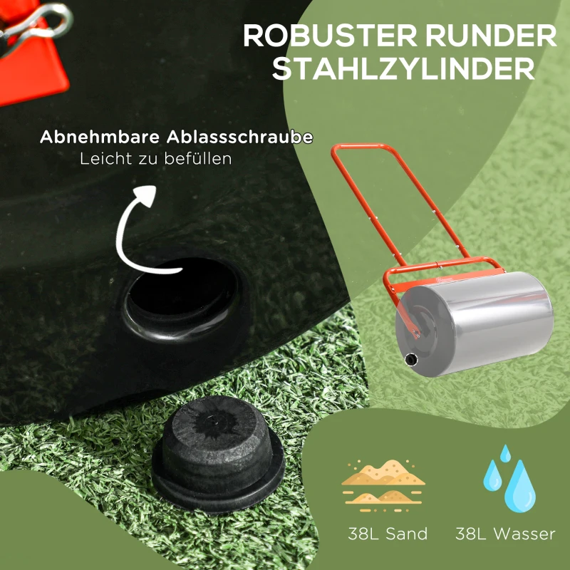 Outsunny Handige Gazonroller, Praktische Gazonrol, Grasroller, Gazonwals, Flexibel, Staal, 58L x 32,5B x 113H cm, Rood