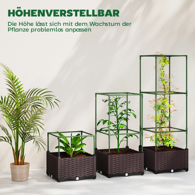 Outsunny Verhoogd plantenbed met klimrek 3-delige set plantenbak bloembak met afvoergaatjes