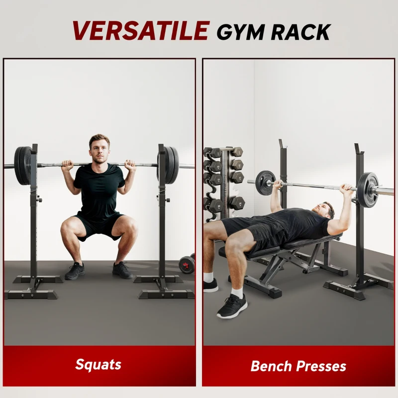 HOMCOM Adjustable Squat Rack, Weight Strength Training Bench Press Rack Weight Bench Supporter for Home Gym Exercise, Max Load 150kg, 124-154cm