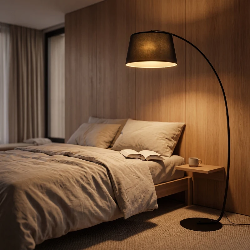 HOMCOM Lampada da Terra ad Arco con Paralume in Tessuto e Interruttore a Pedale, Ø47x105x190cm, Nera