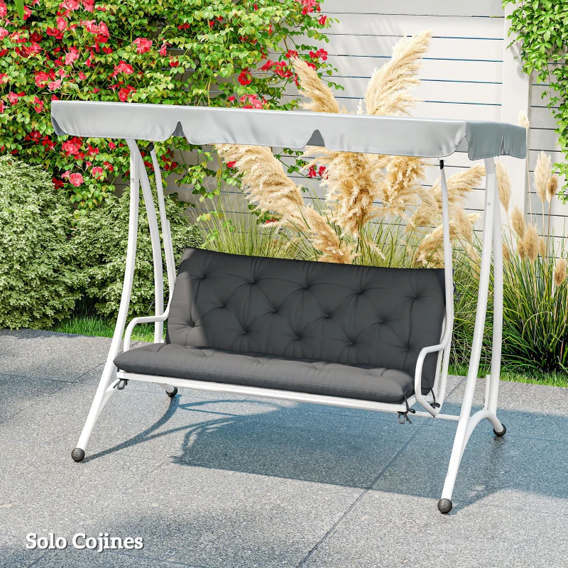 Outsunny Cojín para Banco de Jardín o para Balancín de Jardín 120x110x12 cm de 2 Plazas con 6 Cordones de Fijación Negro