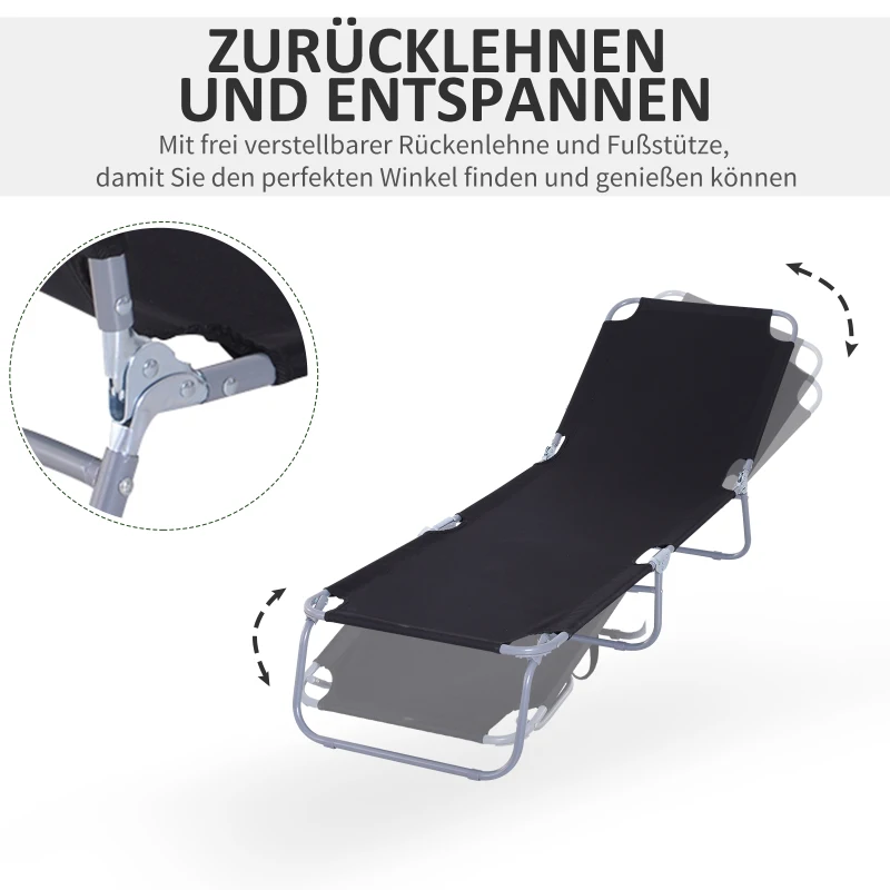Outsunny Opvouwbare ligstoel met verstelbare rugleuning, roestvrij metalen frame, 187 x 55 x 24, zwart