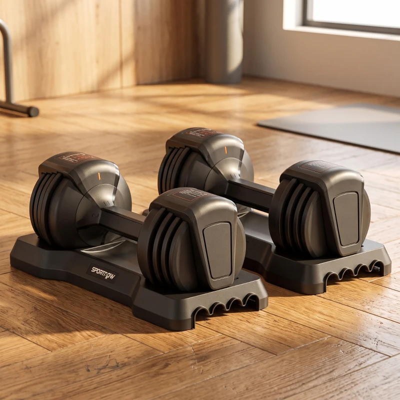SPORTNOW Haltères Réglables Rapide 5 Niveaux, 2 x 11 kg, Verrou de Sécurité, Poignée Antidérapante, Bases de Rangement, Noir