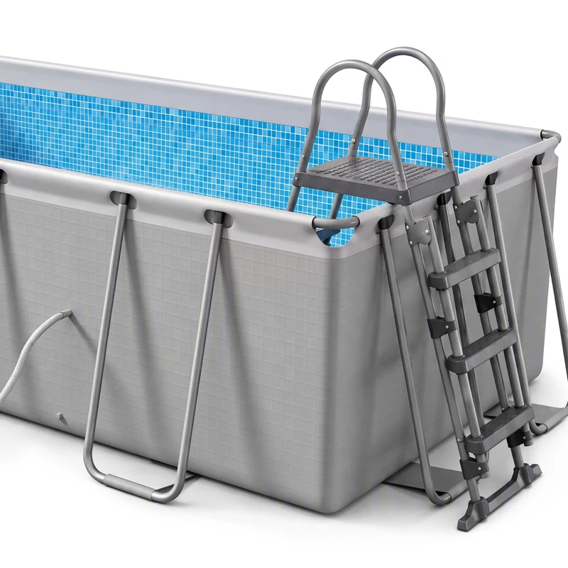 Outsunny Rectangle Steel Frame Swimming Pool with Ladder and Pump - Grey