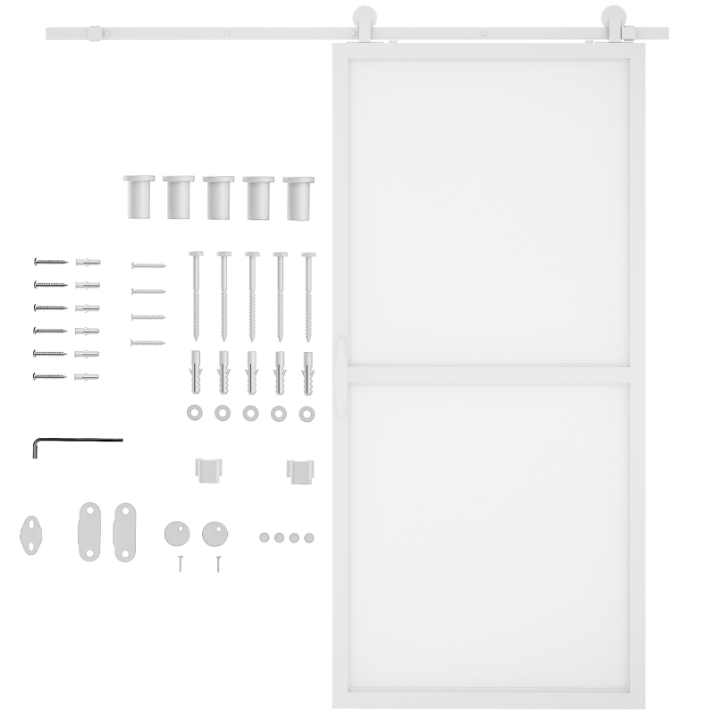 HOMCOM Herrajes para Puertas Correderas 200 cm Kit de Accesorios para Puerta Corredera con 2 Rieles y Guía Blanco