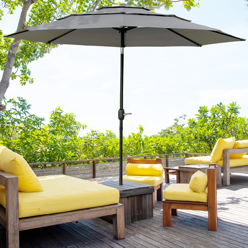 Outsunny Parasol de jardin extérieur parasol inclinable Ø 2,85 x 2,5 m avec manivelle, 2 évents, toile 180 g/m², Anti-UV, gris