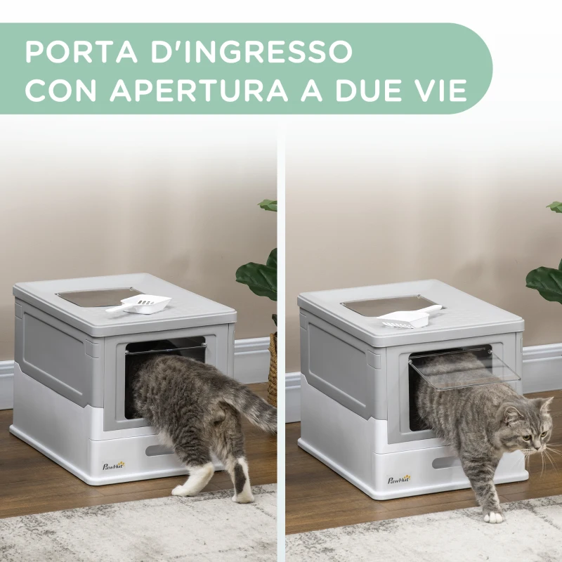 PawHut Lettiera per Gatti Chiusa in PP a 2 Porte con Paletta e Vassoio Estraibile, 47.5x35.5x36.7 cm