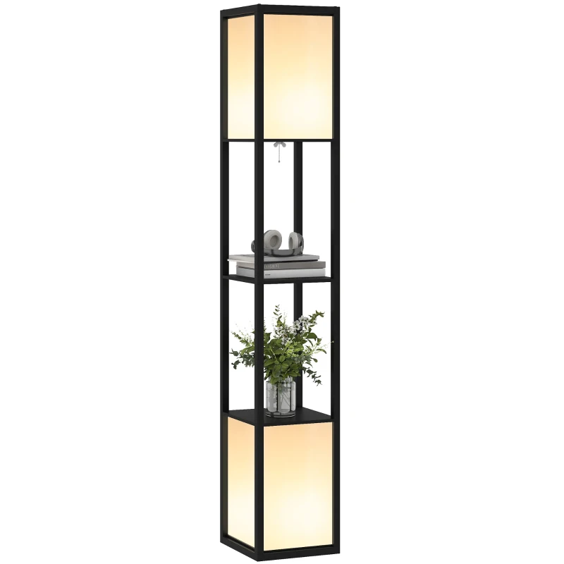 HOMCOM Modern Shelf Floor Lamp with Dual Ambient Light, Standing Lamp Living Room, Bedroom, 156cm, Black