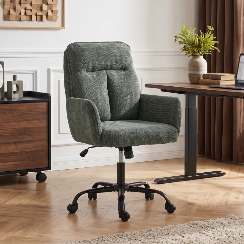 HOMCOM Scaun Birou Ergonomic, Scaun de Birou cu Înălțime Reglabilă, Șezut Lat, Funcție de Balans, Verde Închis