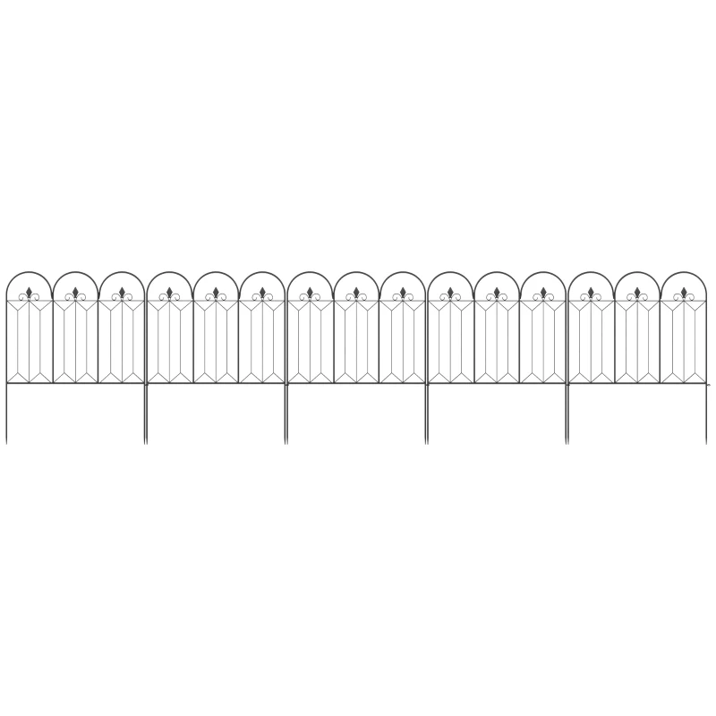 Outsunny Gard Exterior cu 5 Panouri din Metal și Țăruși, 305x79,5 cm, Negru