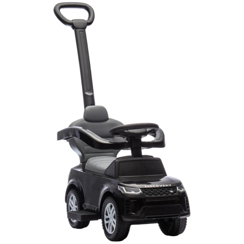 AIYAPLAY Porteur enfants Land Rover Discovery sous licence, porteur voiture à pousser avec poignée amovible, 84x40x94,5cm, noir