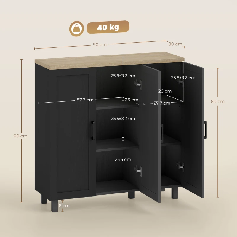 HOMCOM Sideboard Buffet Cabinet, Kitchen Storage Cabinet with 3 Doors and Adjustable Shelves for Living Room, Kitchen, Black
