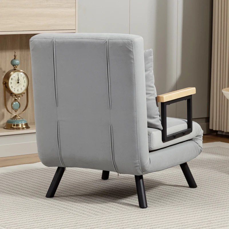 HOMCOM Sofá Cama Individual Plegable Sofá Cama Convertible 4 en 1 Respaldo Ajustable de 5 Niveles y Almohada 63x73x81 cm Gris
