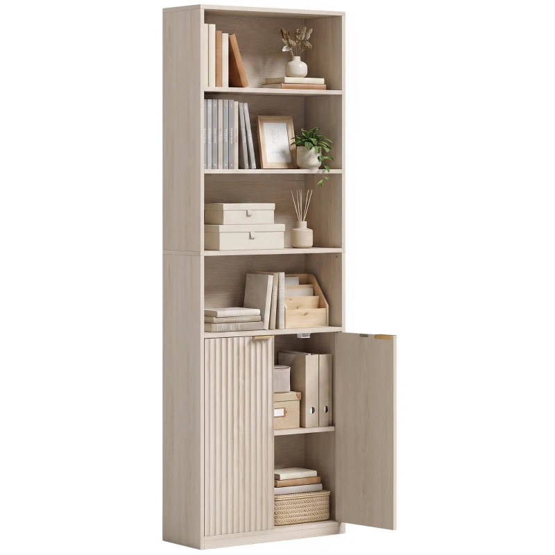HOMCOM Bookcase Adjustable Shelf Bookshelf Anti-Tip Hardware 6-Tier, Oak Wood Effect