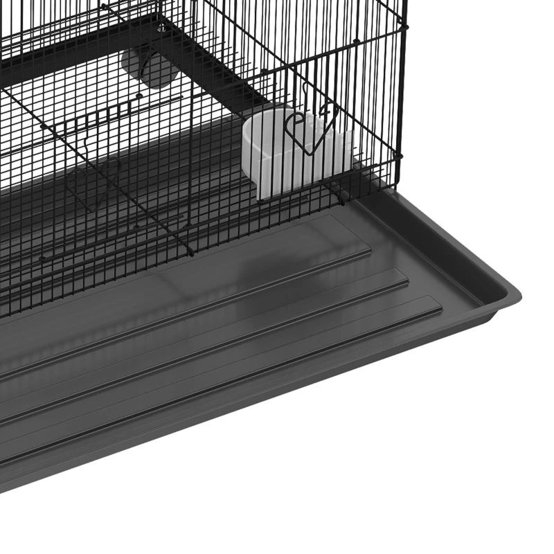 PawHut Grande Cage à Oiseaux sur Roulettes en Acier, Plateau Amovible, Portes, Perchoirs, Mangeoires, 77x46,5x141cm, Noir